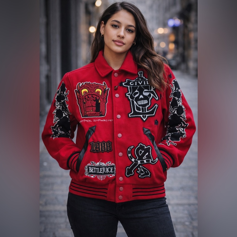 Red Graphic Varsity Jacket